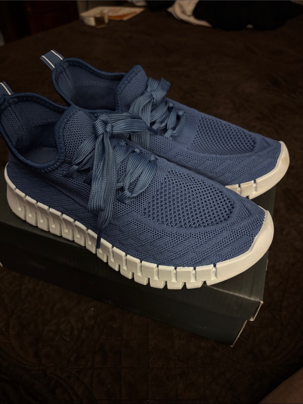 Danskin Women’s Knit Blue Slip-On Lace-Up Sneakers in Royal w/ White Soles, Sz 7